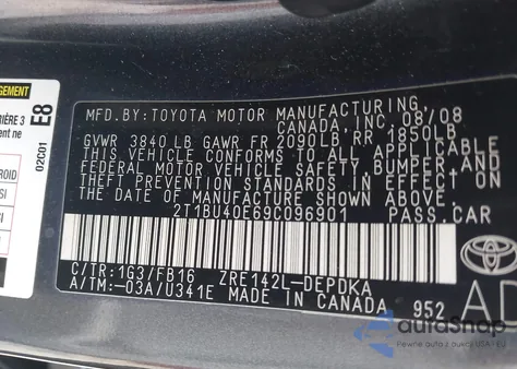 2009 Toyota Corolla Le from USA, damaged, VIN 2T1BU40E69C096901